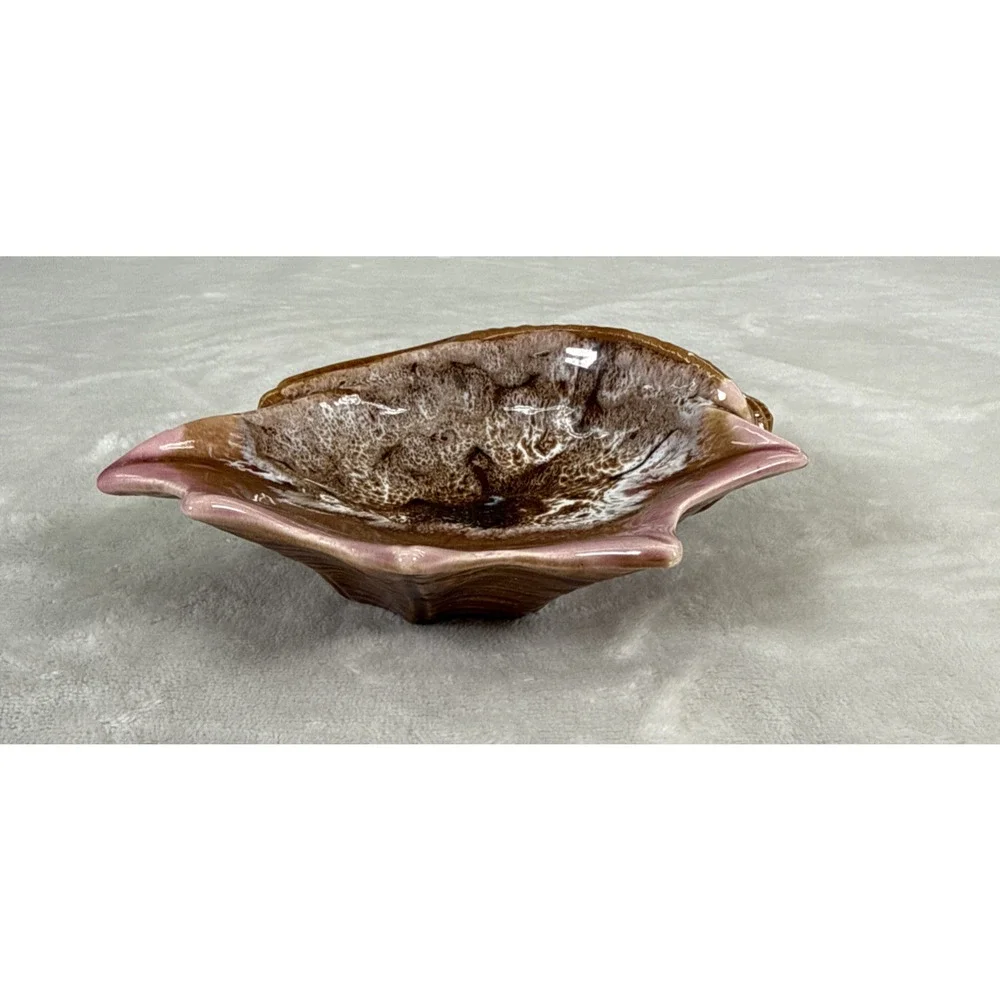 Studio Pottery Sea Shell Candy Trinket Dish Brown & Pink Glazed Benefits Charity